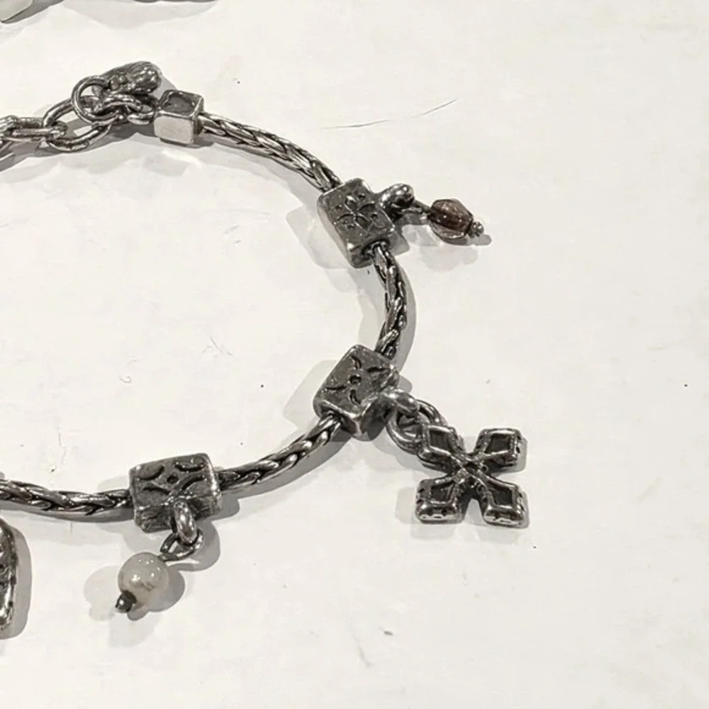 Brighton‎ Amber Heart Retired Vintage Cross Silver Plated Charm Bracelet